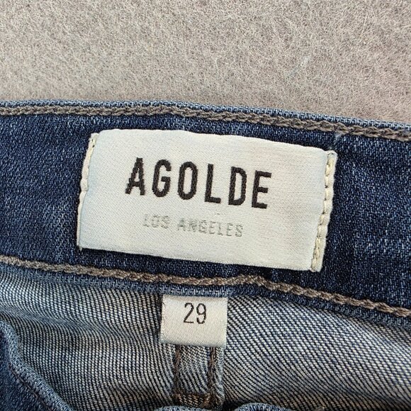 Agolde Sophie High Rise Skinny Crop Blue Jeans Fray Hem Comfy Stretch Denim 29 - Picture 7 of 10